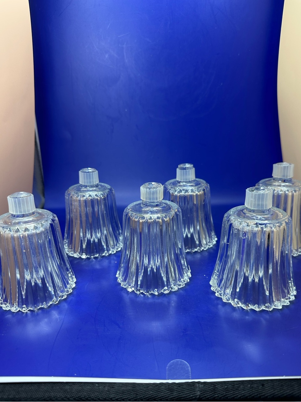 Set of 6 Clear Ribbed Glass Peg Votive Candle Tulips.